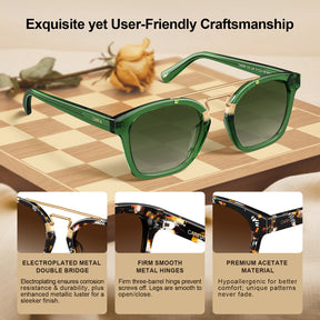 Carfia Retro Square Sunglasses Women Men UV400 Double Bridge Acetate Sun glasses