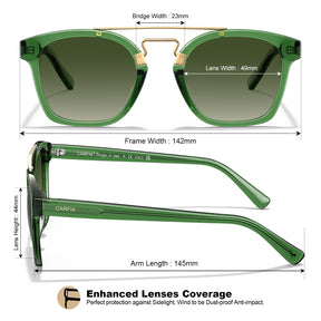 Carfia Retro Square Sunglasses Women Men UV400 Double Bridge Acetate Sun glasses size