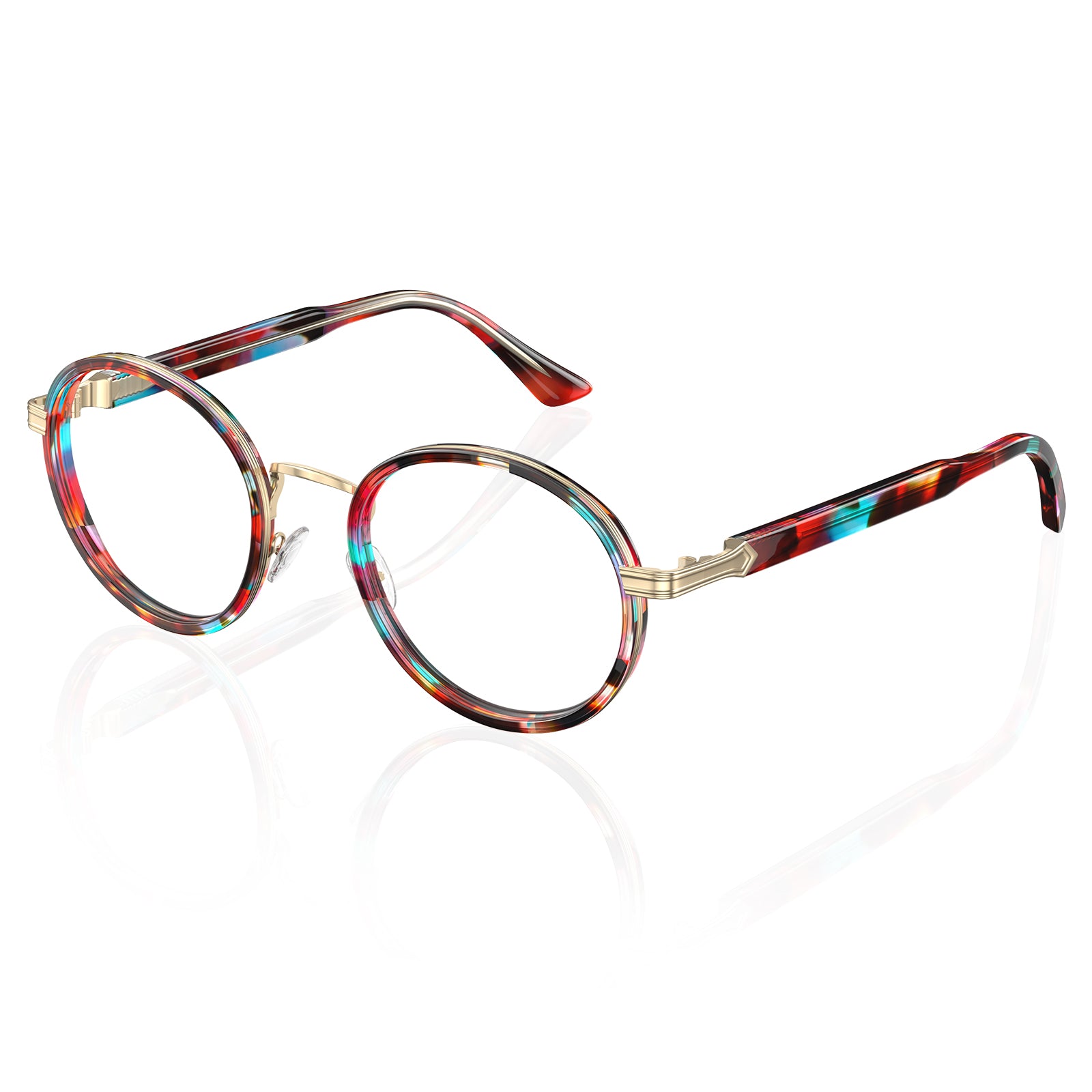 Carfia Women's Round Prescription Eyeglasses Colorful Tortoiseshell Acetate Frames angle
