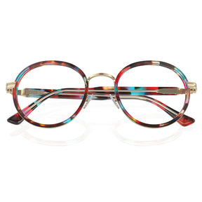 Carfia Women's Round Prescription Eyeglasses Colorful Tortoiseshell Acetate Frames flod