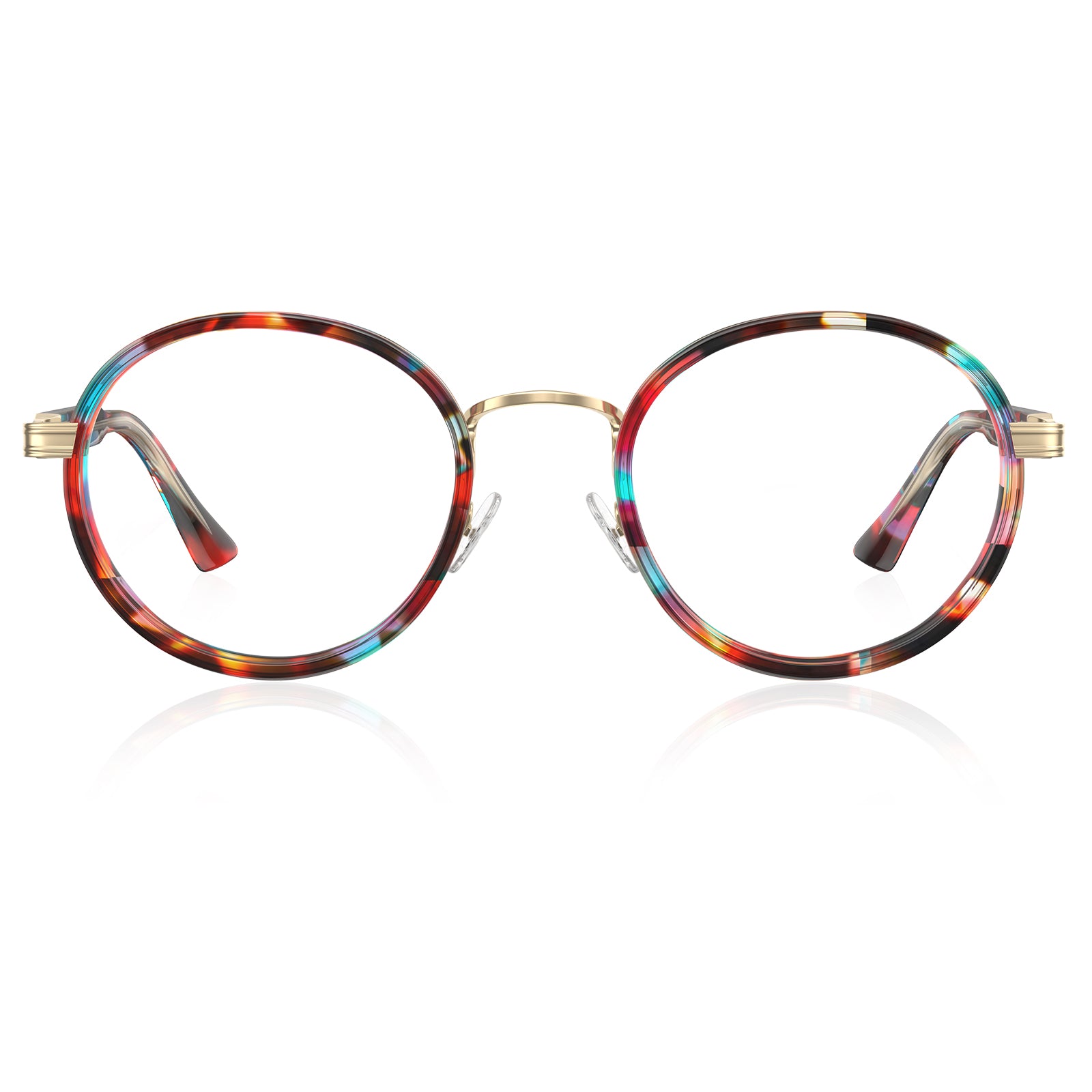 Carfia Women's Round Prescription Eyeglasses Colorful Tortoiseshell Acetate Frames front