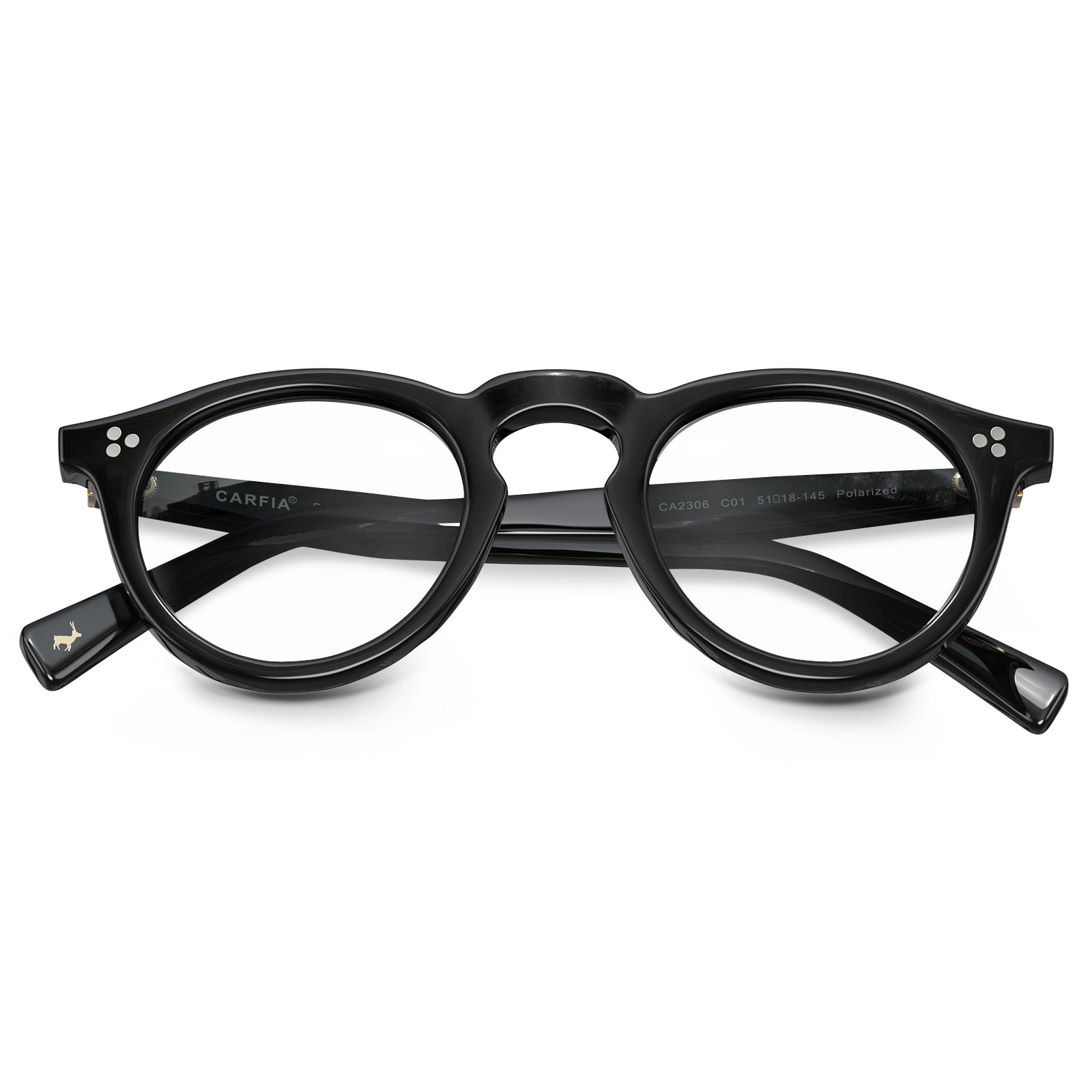 Carfia mesa fc01 unisex black acetate prescription round eyeglasses, fold view