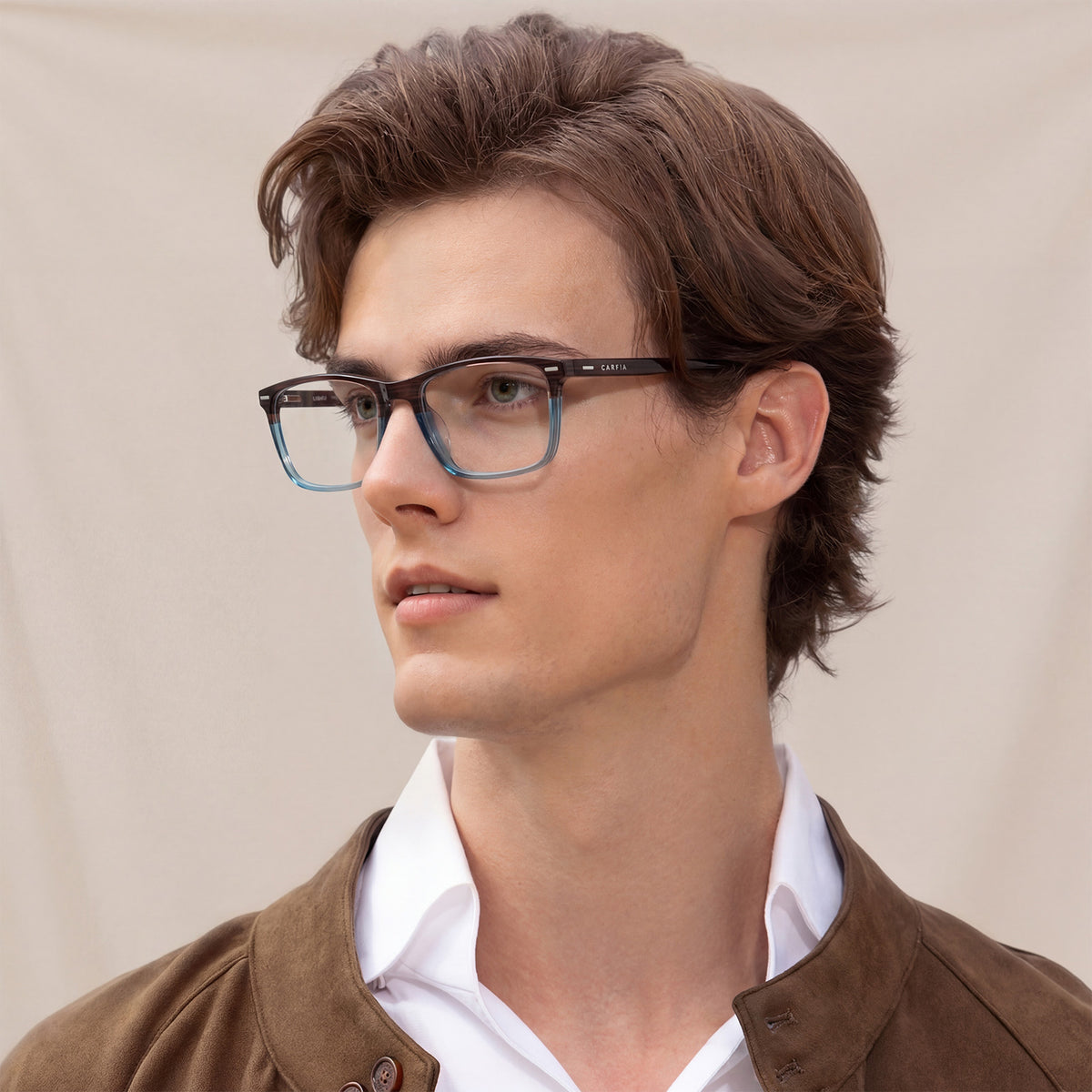 Italian acetate  brown-blue tortoiseshell prescription,-blue light unisex  designer eyewear  men model