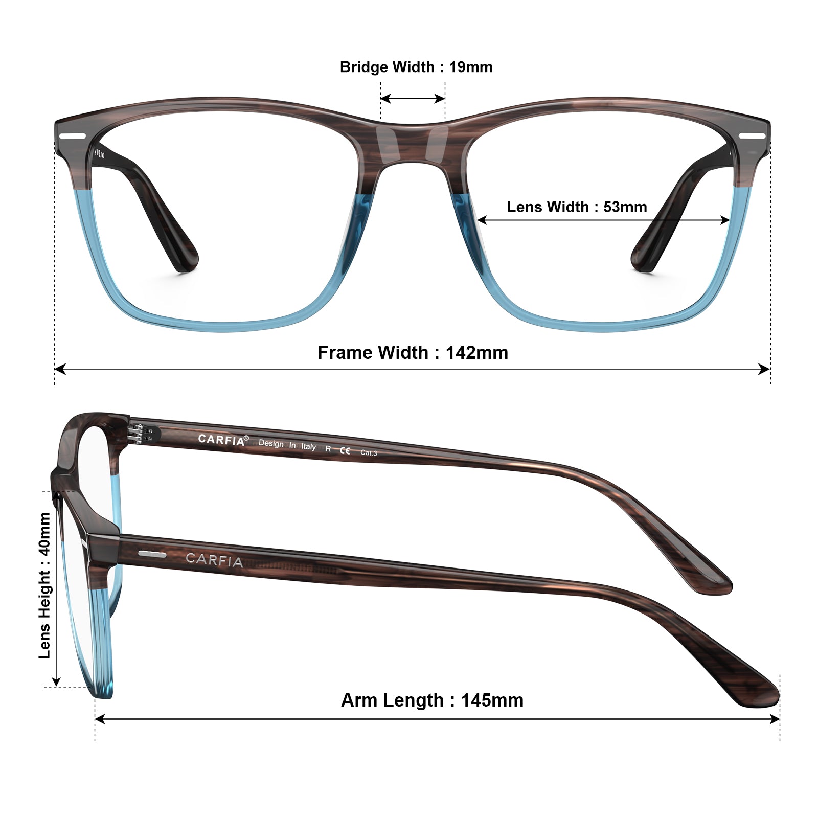 Italian acetate  brown-blue tortoiseshell prescription,-blue light unisex  designer eyewear size