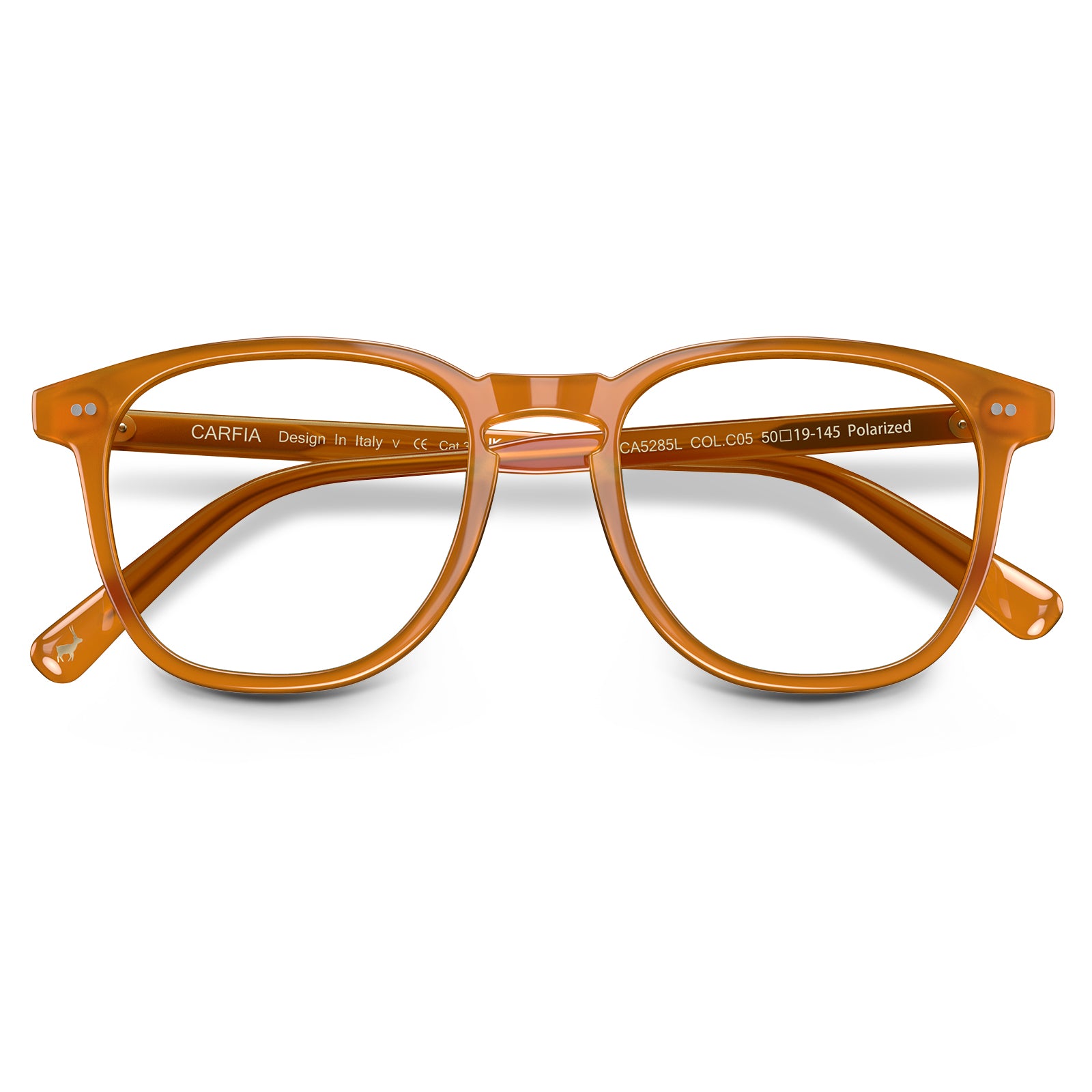 Orange square optical glasses front view - Italian design vintage eyeglasses-flod