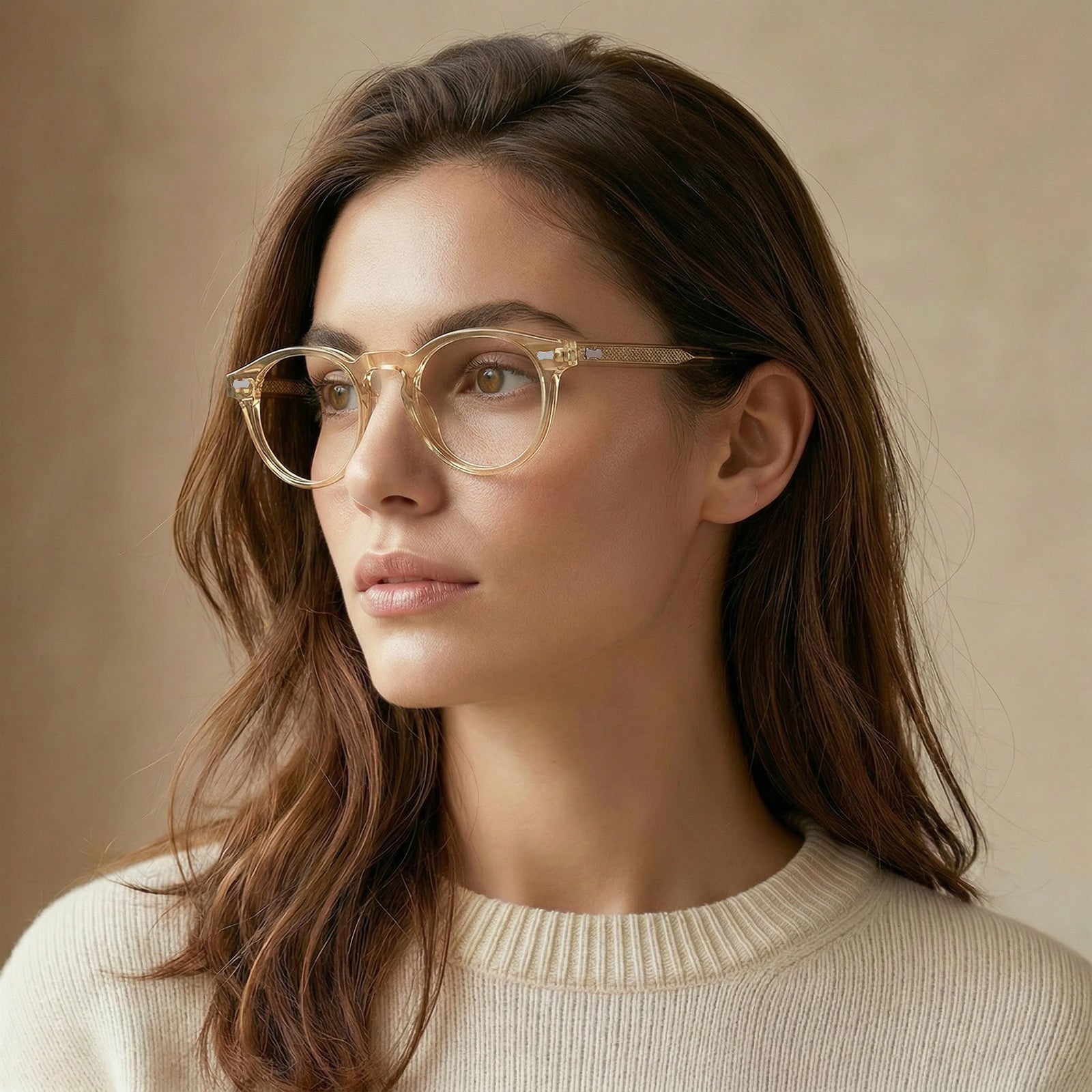 Transparent champagne gold eyeglasses front view - CARFIA Dublin CA5506FC05 round clear acetate frames-women-lifestyle