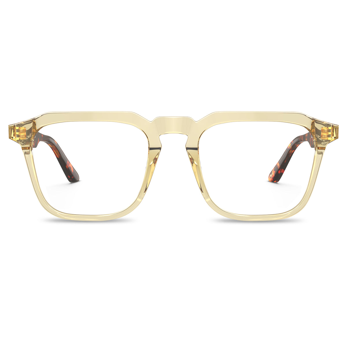 Transparent gold frame eyeglasses with tortoise orange temples - CARFIA Italian acetate prescription glasses front view