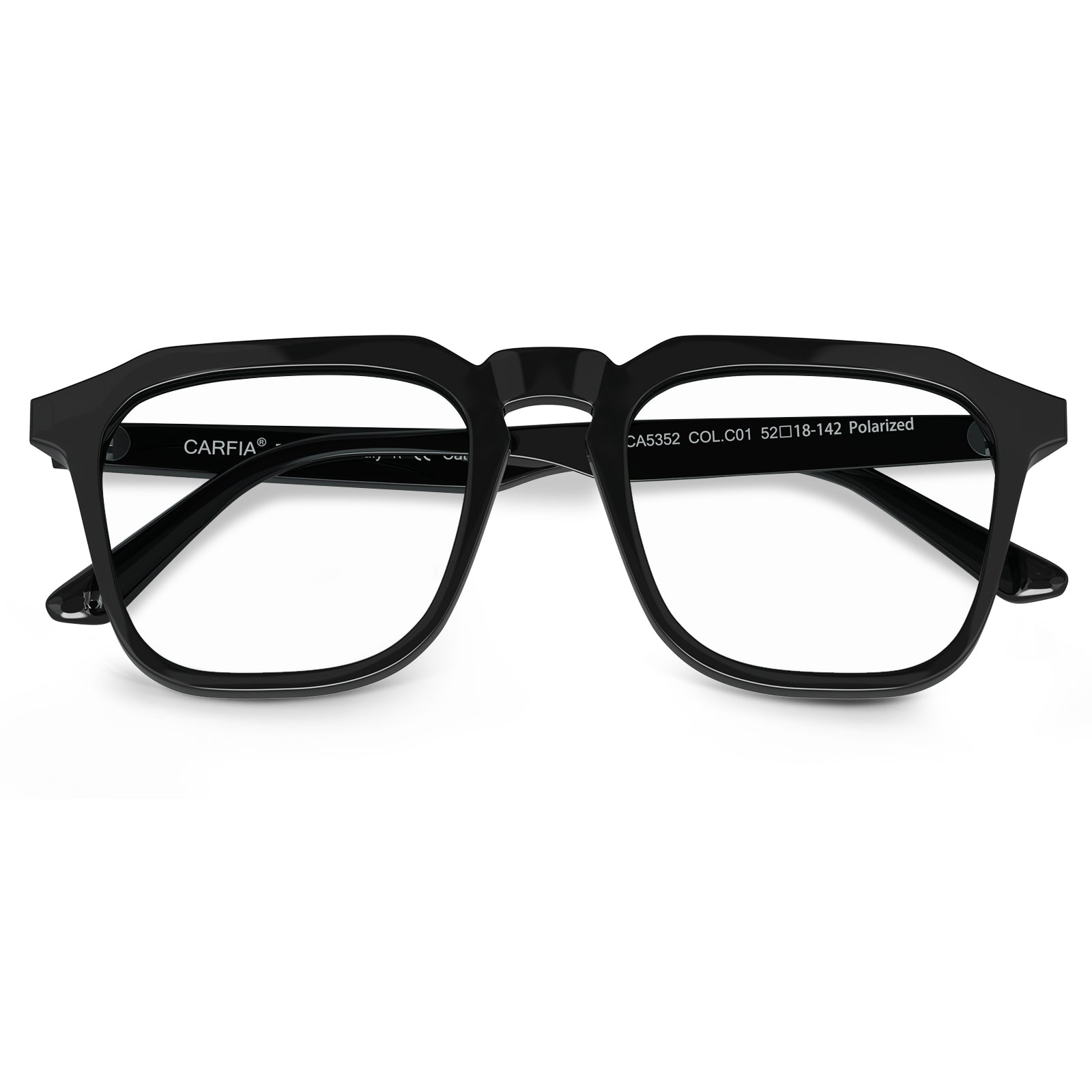 Carfia Albany-FC01 unisex black acetate prescription eyeglasses, fold view