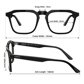 Carfia Albany-FC01 unisex black acetate prescription eyeglasses, sizes view	