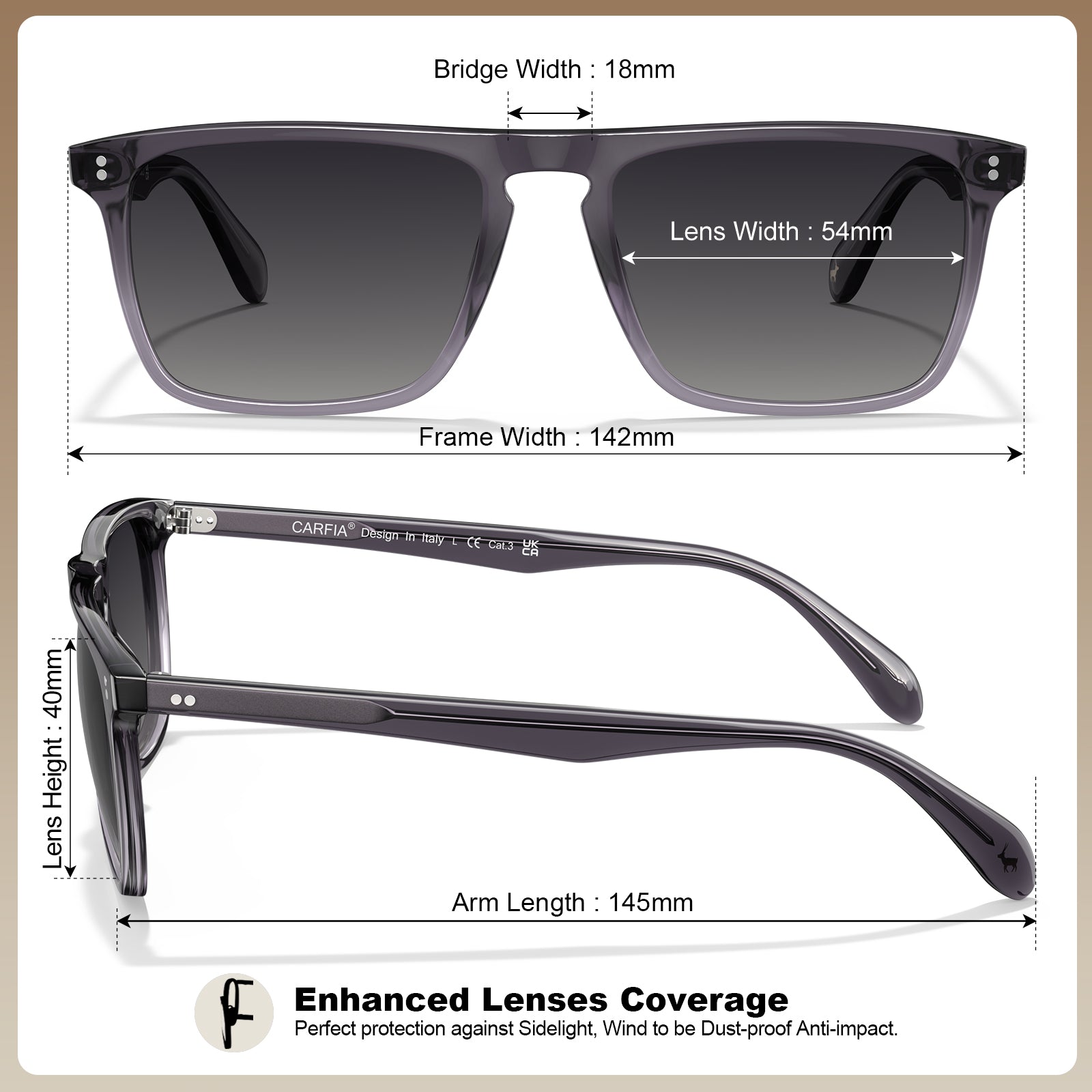 Carfia Shelton-C20 men grey acetate prescription sunglasses, sizes view	