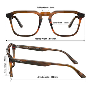 Carfia Albany CA5352-FC02 Brown Acetate Square Prescription Glasses Eyeglasses for Unisex, Size Chart