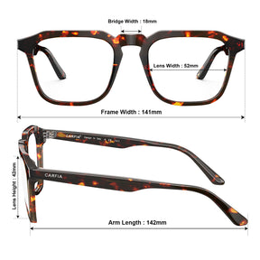 Carfia Albany CA5352-FC05 Tortoise Acetate Square Prescription Glasses Eyeglasses for Unisex, Size Chart