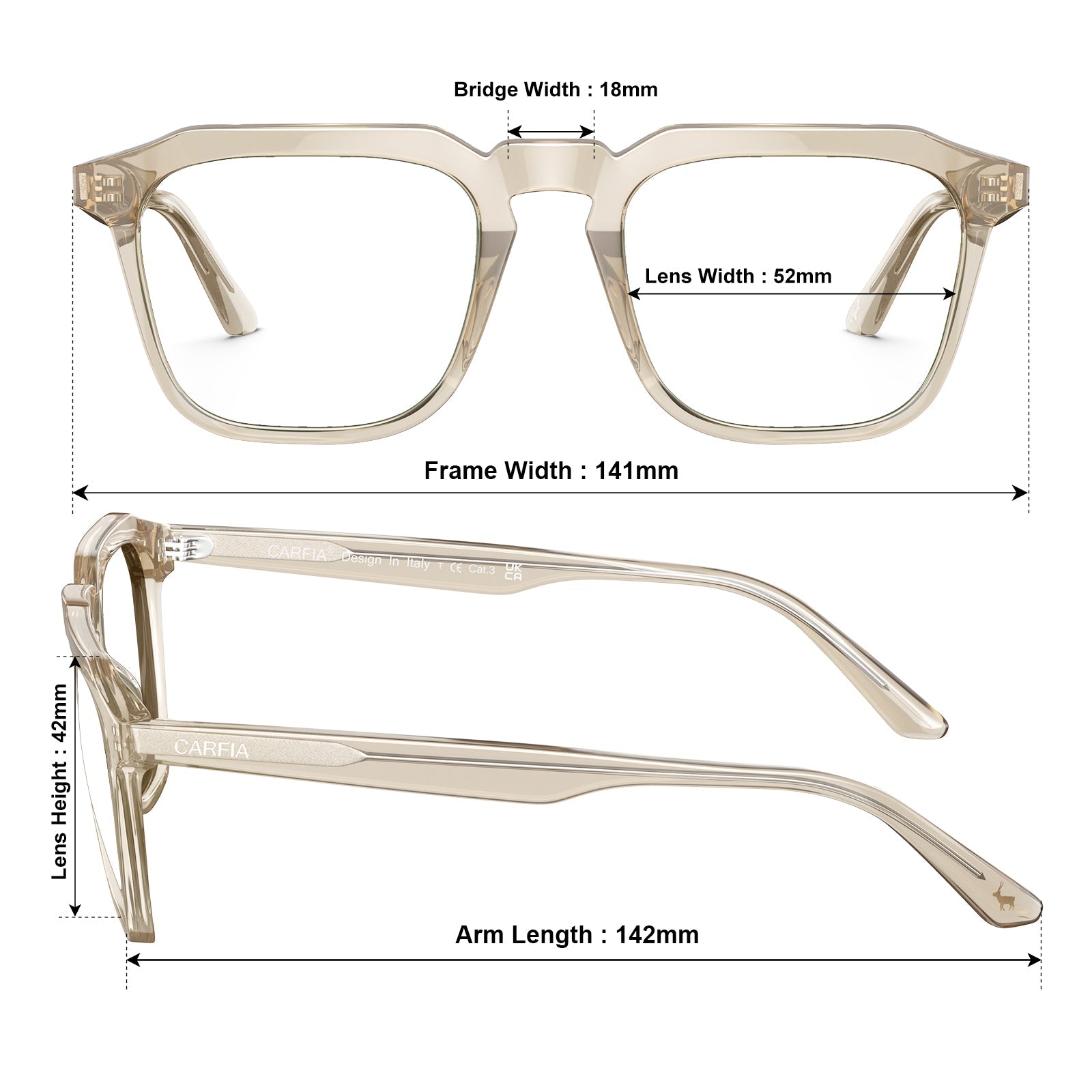 Carfia Albany CA5352-FC09 Gold Acetate Square Prescription Glasses Eyeglasses for Unisex, Additional View