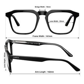 Carfia Albany CA5352-FC11 Black Acetate Square Prescription Glasses Eyeglasses for Unisex, Size Chart