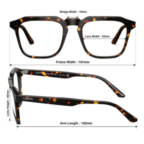 Carfia Albany CA5352-FC13 Tortoise Acetate Square Prescription Glasses Eyeglasses for Unisex, Size Chart