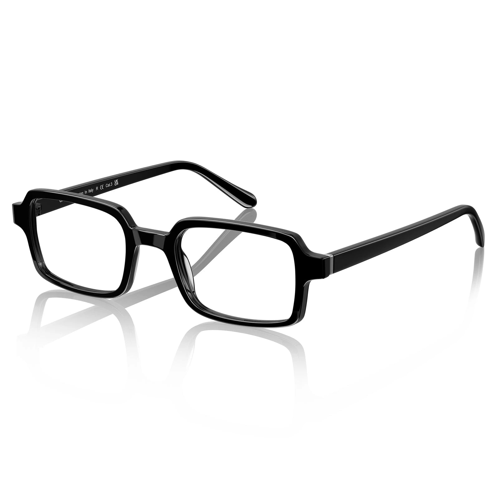 Carfia Amory CA7035-C1 Black Acetate Rectangle Prescription Glasses Eyeglasses for Unisex, Flatlay View