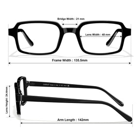 Carfia Amory CA7035-C1 Black Acetate Rectangle Prescription Glasses Eyeglasses for Unisex, Size-Chart View