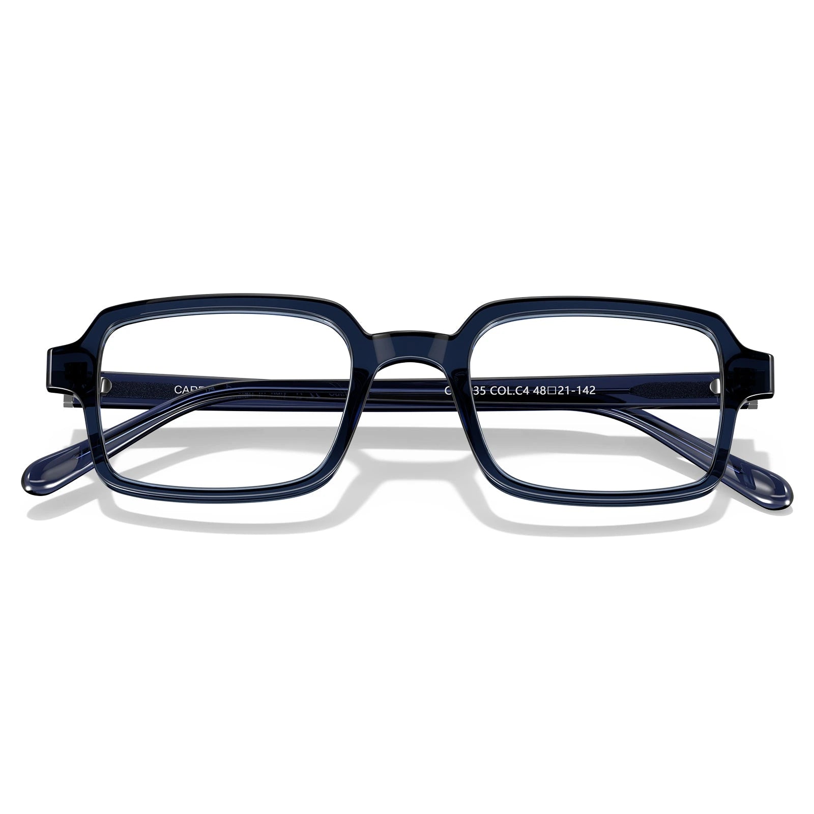 Carfia Amory CA7035-C4 Navy Acetate Rectangle Prescription Glasses Eyeglasses for Unisex, Folded View