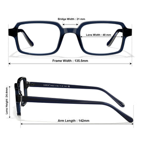 Carfia Amory CA7035-C4 Navy Acetate Rectangle Prescription Glasses Eyeglasses for Unisex, Size-Chart View