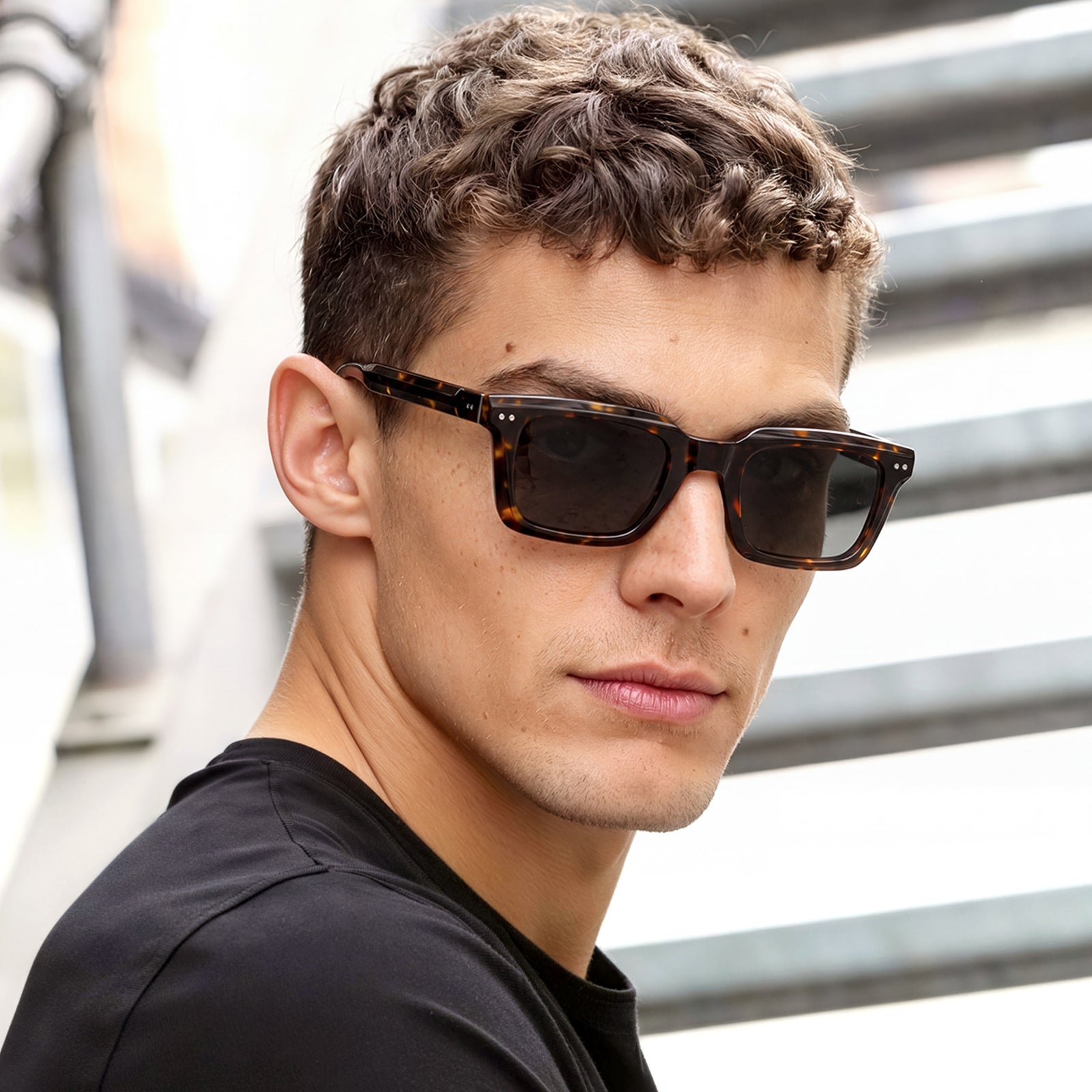 Carfia Arnect-C14-RX Tortoise Acetate Square Polarized Prescription Sunglasses for Men, Lifestyle