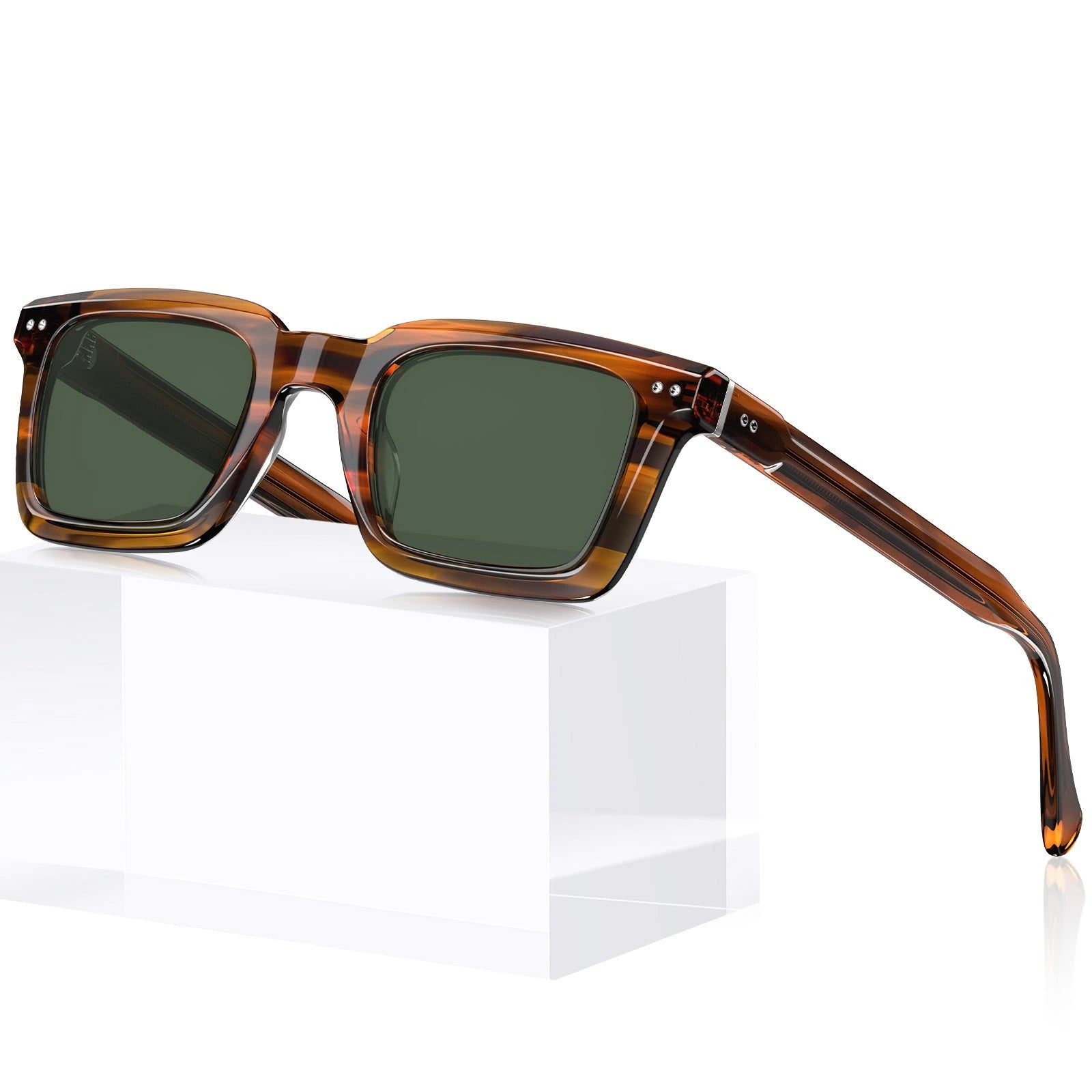 Carfia Arnect CA6027-C12 Tortoise Acetate Square Polarized Sunglasses for Men, Angle View