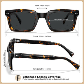 Carfia Arnect CA6027-C14 Tortoise Acetate Square Polarized Sunglasses for Men, Size-Chart View