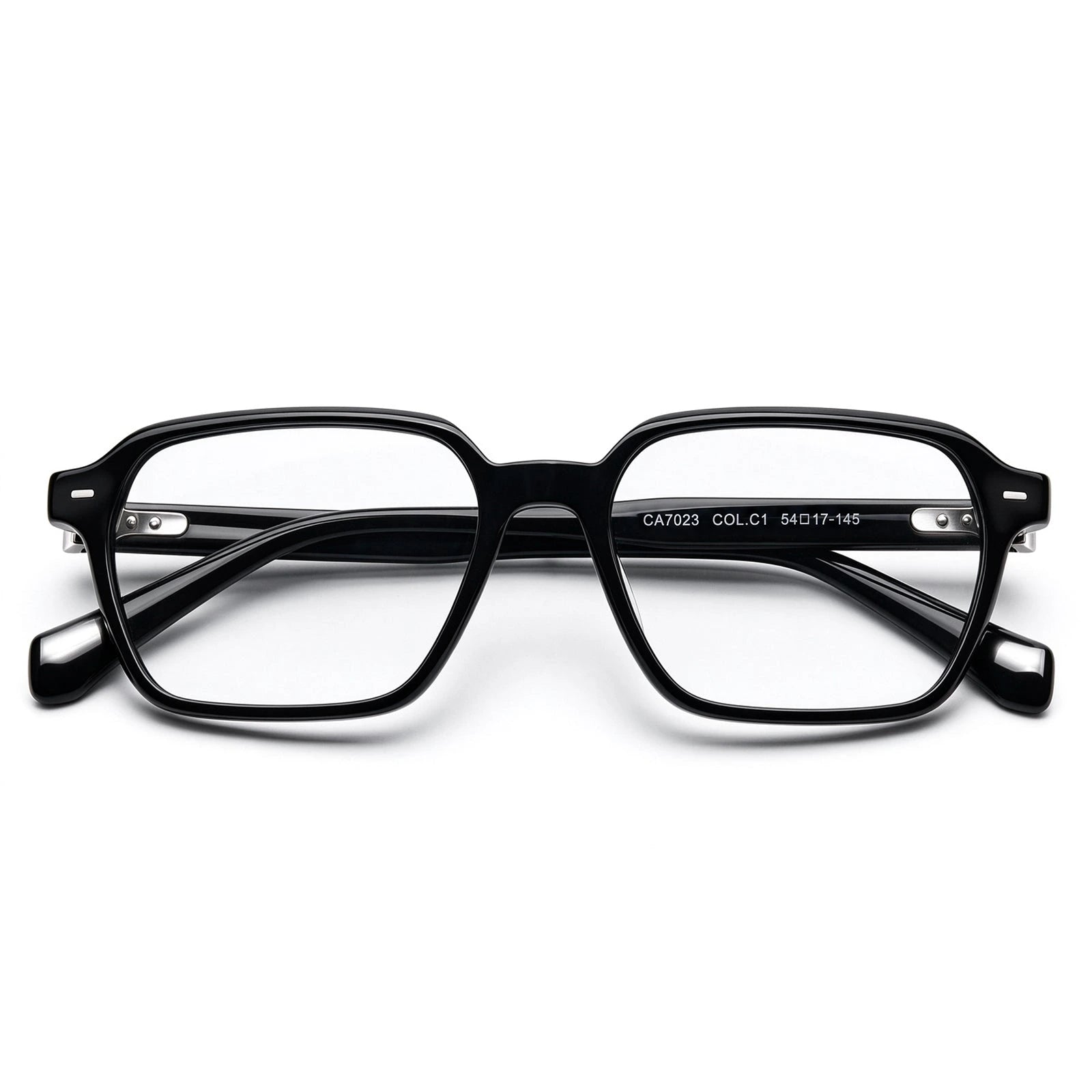 Carfia Aster CA7023-C1 Black Acetate Square Clear Eyeglasses for Men, Folded View