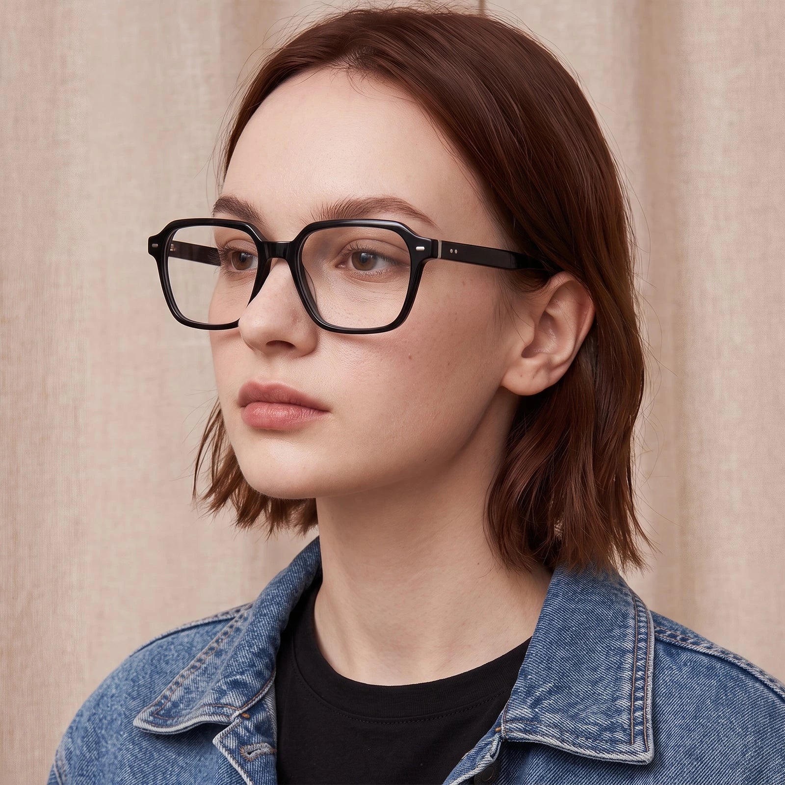 Carfia Aster CA7023-C1 Black Acetate Square Clear Eyeglasses for Men, Portrait View