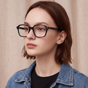 Carfia Aster CA7023-C1 Black Acetate Square Clear Eyeglasses for Men, Portrait View