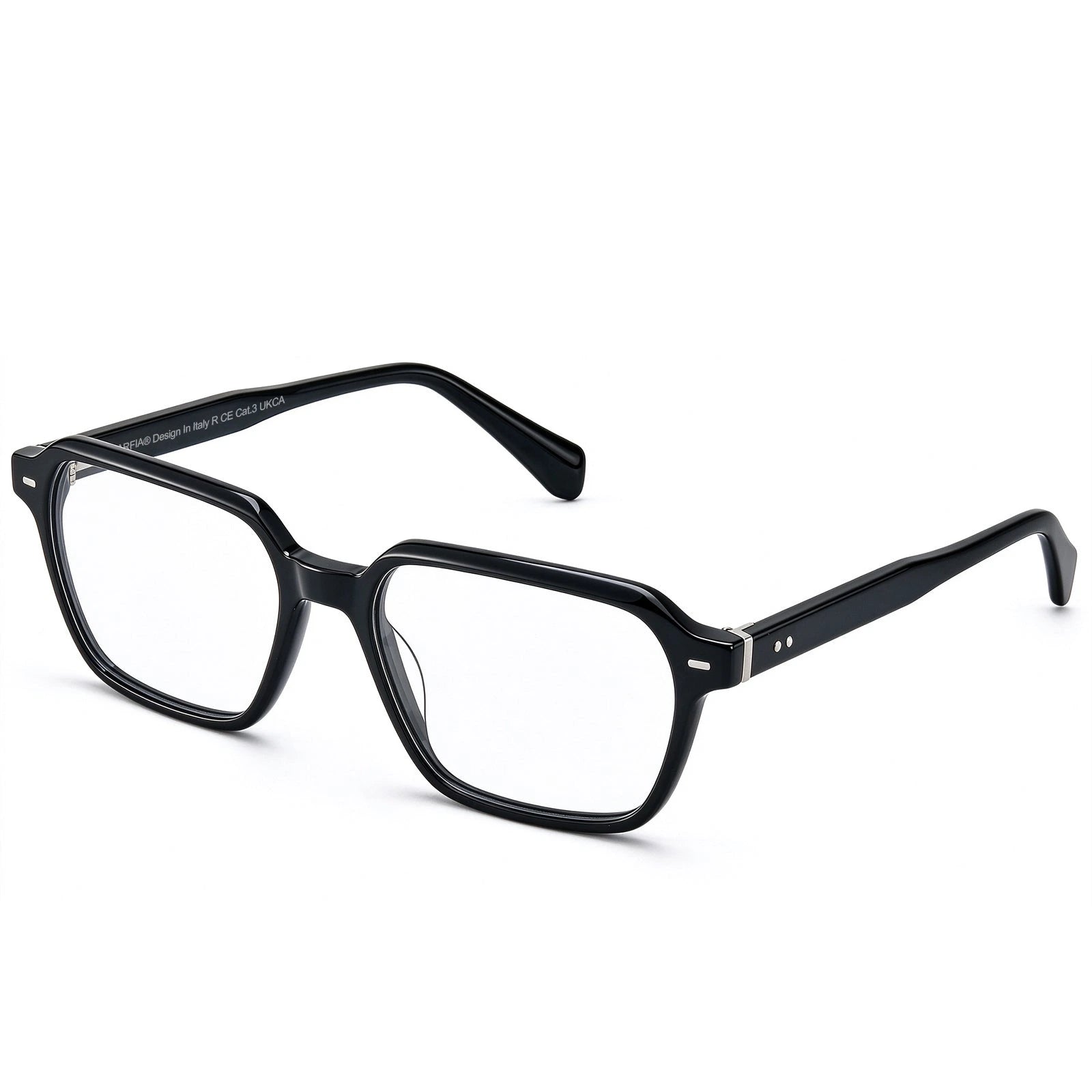 Carfia Aster CA7023-C1 Black Acetate Square Clear Eyeglasses for Men, Three-Quarter View
