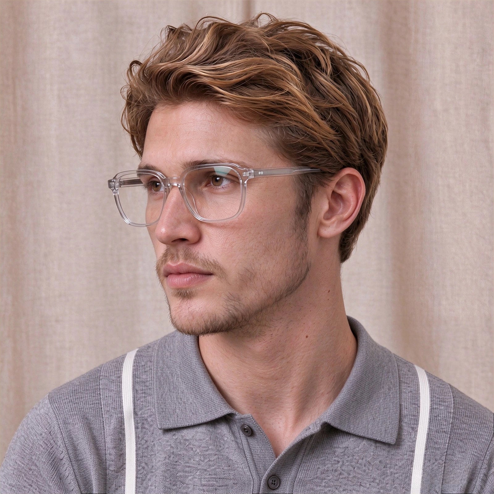 Carfia Aster CA7023-C2 Clear Acetate Square Clear Eyeglasses for Men, Model View