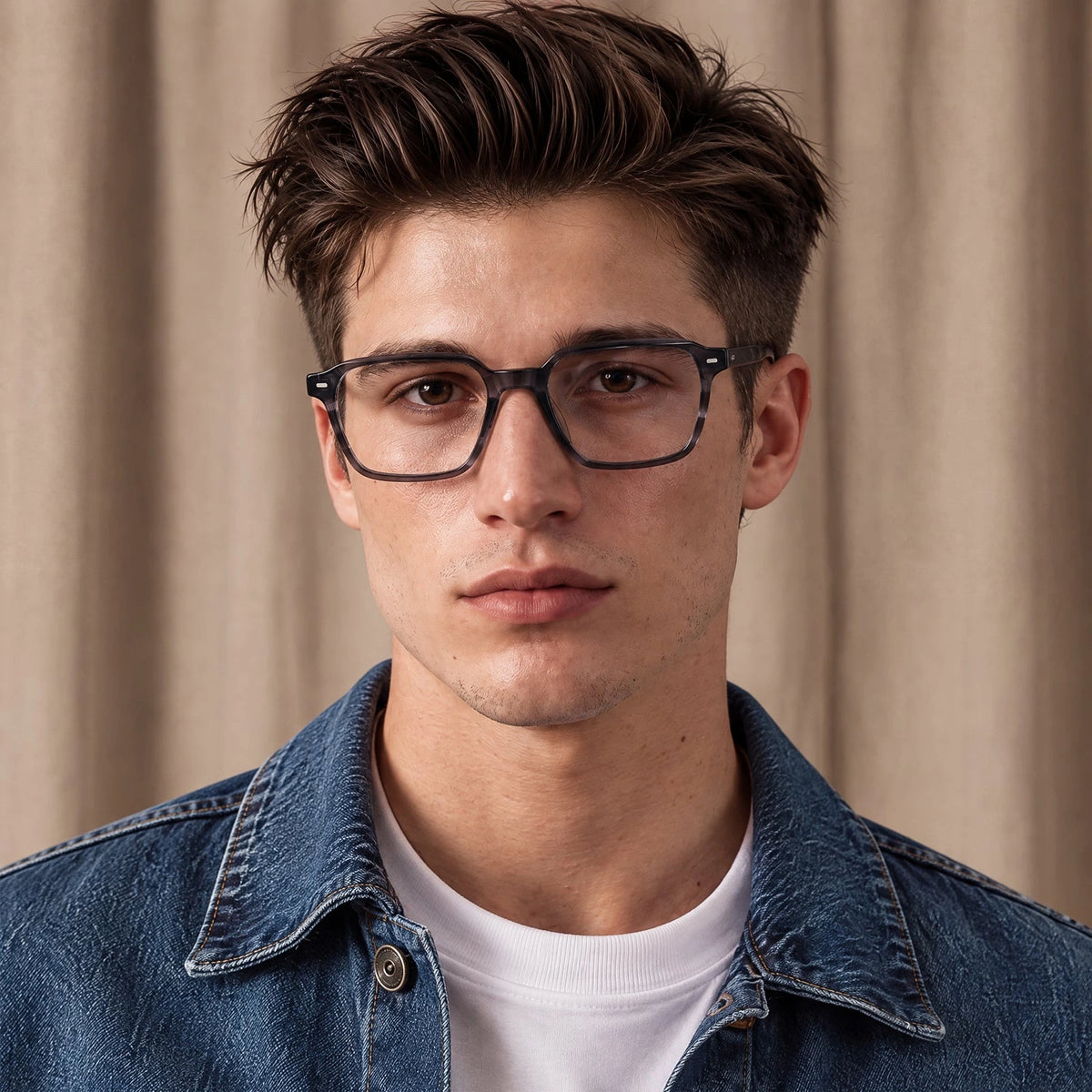 Carfia Aster CA7023-C3 Tortoise Acetate Square Clear Eyeglasses for Men, Model View