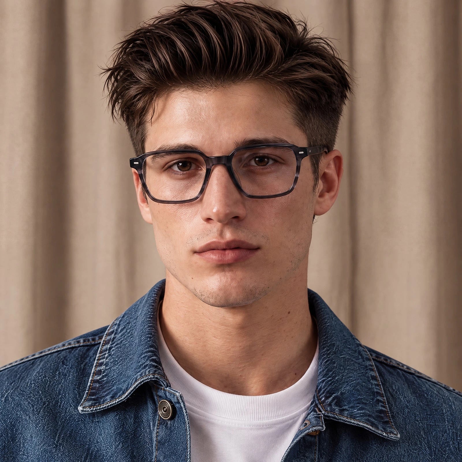 Carfia Aster CA7023-C3 Tortoise Acetate Square Clear Eyeglasses for Men, Model View