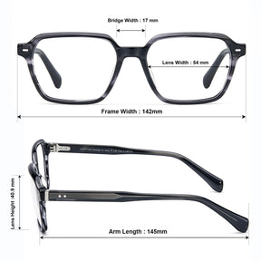 Carfia Aster CA7023-C3 Tortoise Acetate Square Clear Eyeglasses for Men, Size-Chart View