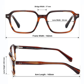 Carfia Aster CA7023-C4 Tortoise Acetate Square Clear Eyeglasses for Men, Size-Chart View