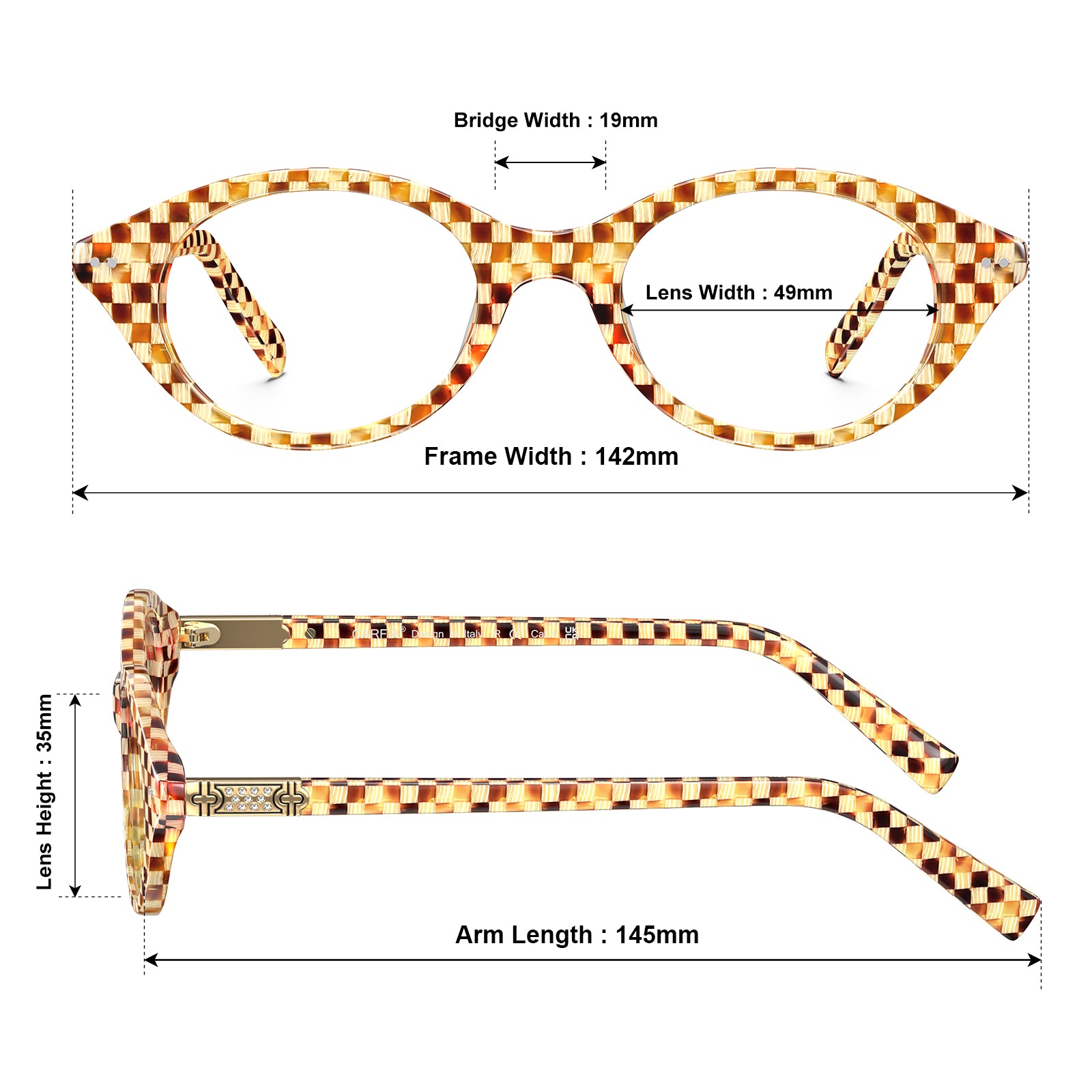 Carfia avenker fc07 women yellow tortoise acetate prescription oval eyeglasses, sizes view