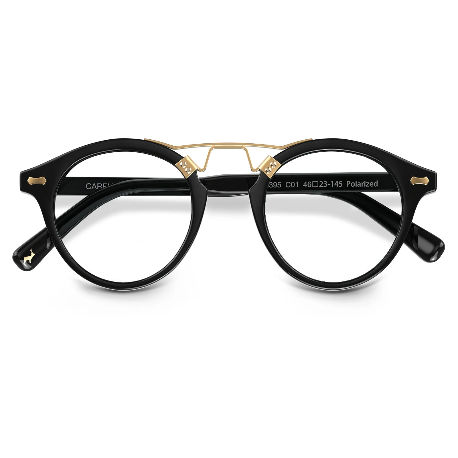 Carfia Avonpak CA5395-FC01 Black Acetate Round Prescription Glasses Eyeglasses for Unisex, Folded View