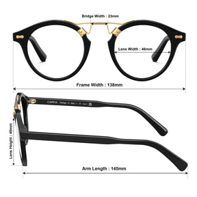 Carfia Avonpak CA5395-FC01 Black Acetate Round Prescription Glasses Eyeglasses for Unisex, Size Chart