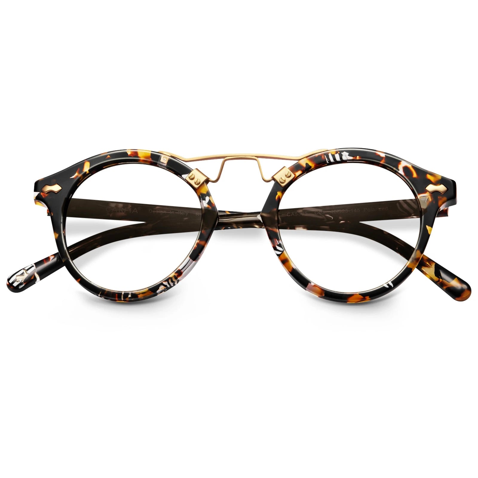 Carfia Avonpak CA5395-FC03 Tortoise Acetate Round Prescription Glasses Eyeglasses for Unisex, Folded View