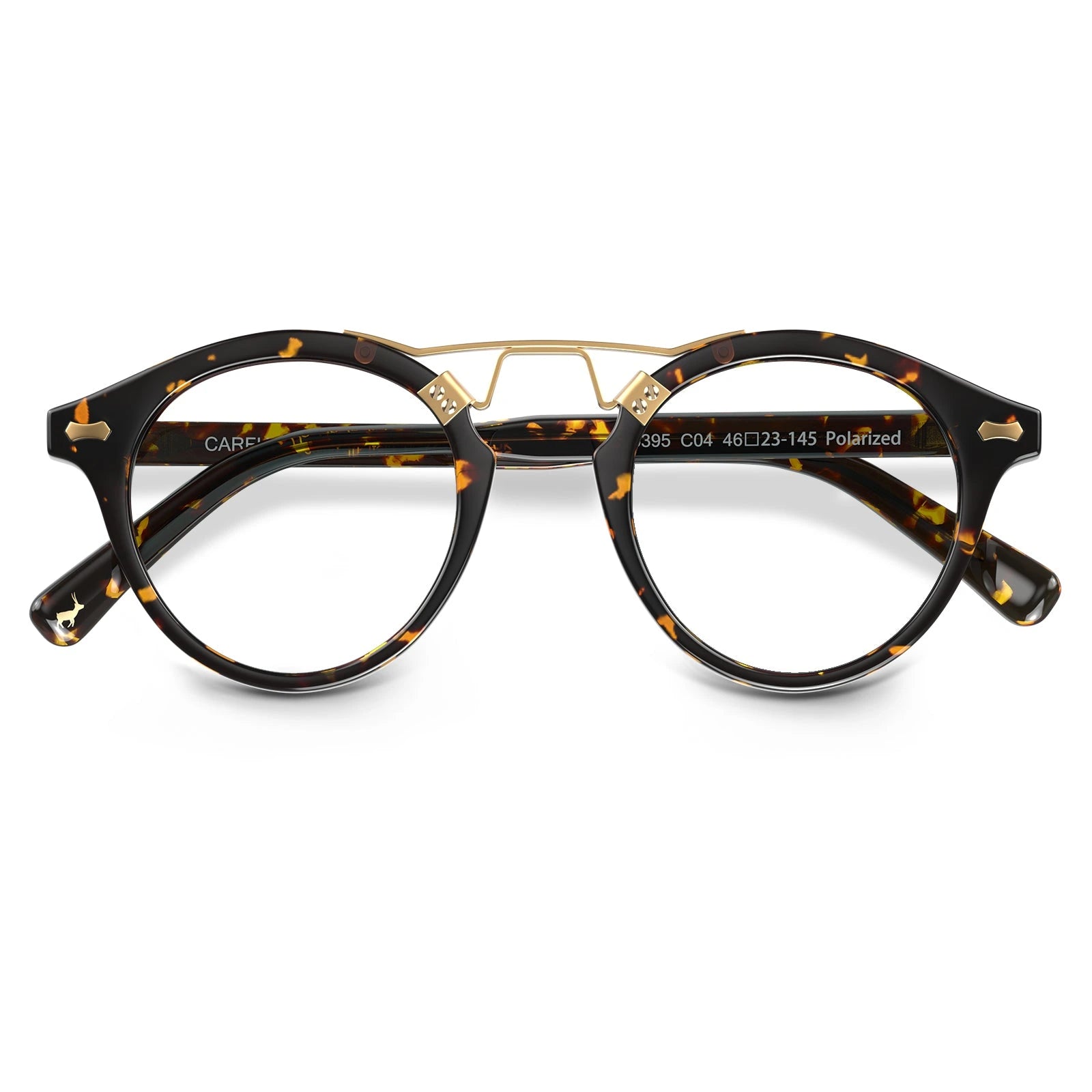 Carfia Avonpak CA5395-FC04 Tortoise Acetate Round Prescription Glasses Eyeglasses for Unisex, Folded View