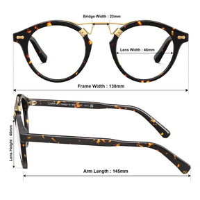 Carfia Avonpak CA5395-FC04 Tortoise Acetate Round Prescription Glasses Eyeglasses for Unisex, Size Chart