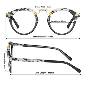 Carfia Avonpak CA5395-FC14 Tortoise Acetate Round Prescription Glasses Eyeglasses for Unisex, Size Chart