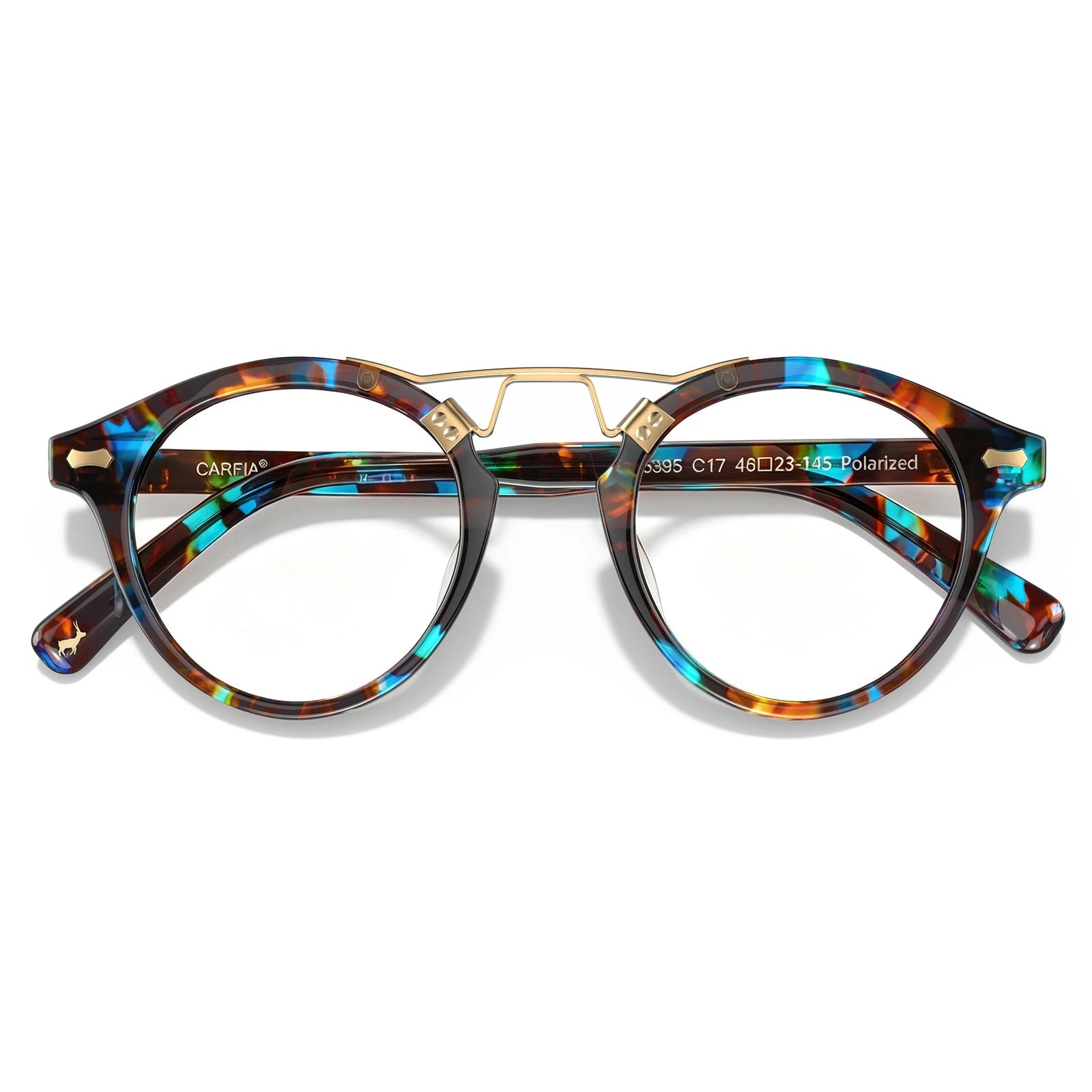 Carfia Avonpak CA5395-FC17 Tortoise Acetate Round Prescription Glasses Eyeglasses for Unisex, Flatlay View