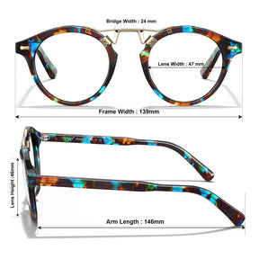 Carfia Avonpak CA5395-FC17 Tortoise Acetate Round Prescription Glasses Eyeglasses for Unisex, Size Chart
