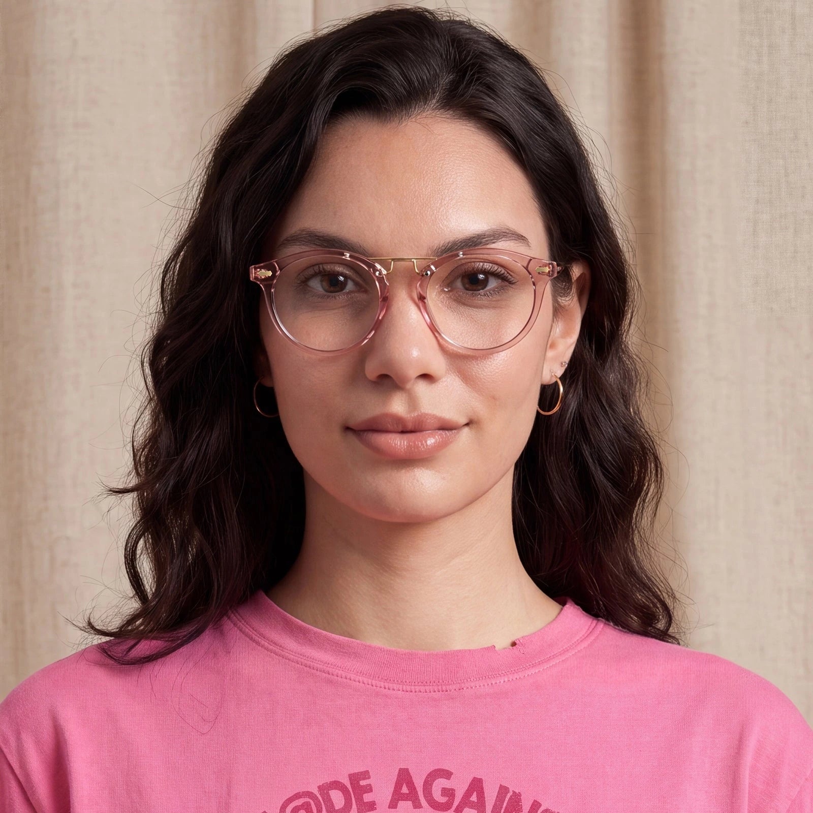 Carfia Avonpak CA5395-FC29 Pink Acetate Round Prescription Glasses Eyeglasses for Unisex, Portrait View