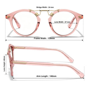Carfia Avonpak CA5395-FC29 Pink Acetate Round Prescription Glasses Eyeglasses for Unisex, Size Chart