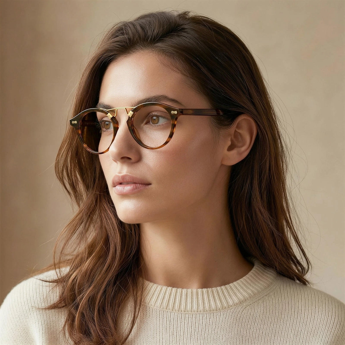 Carfia Avonpak CA5395-FL02 Brown Acetate Round Prescription Glasses Eyeglasses for Unisex, Model View
