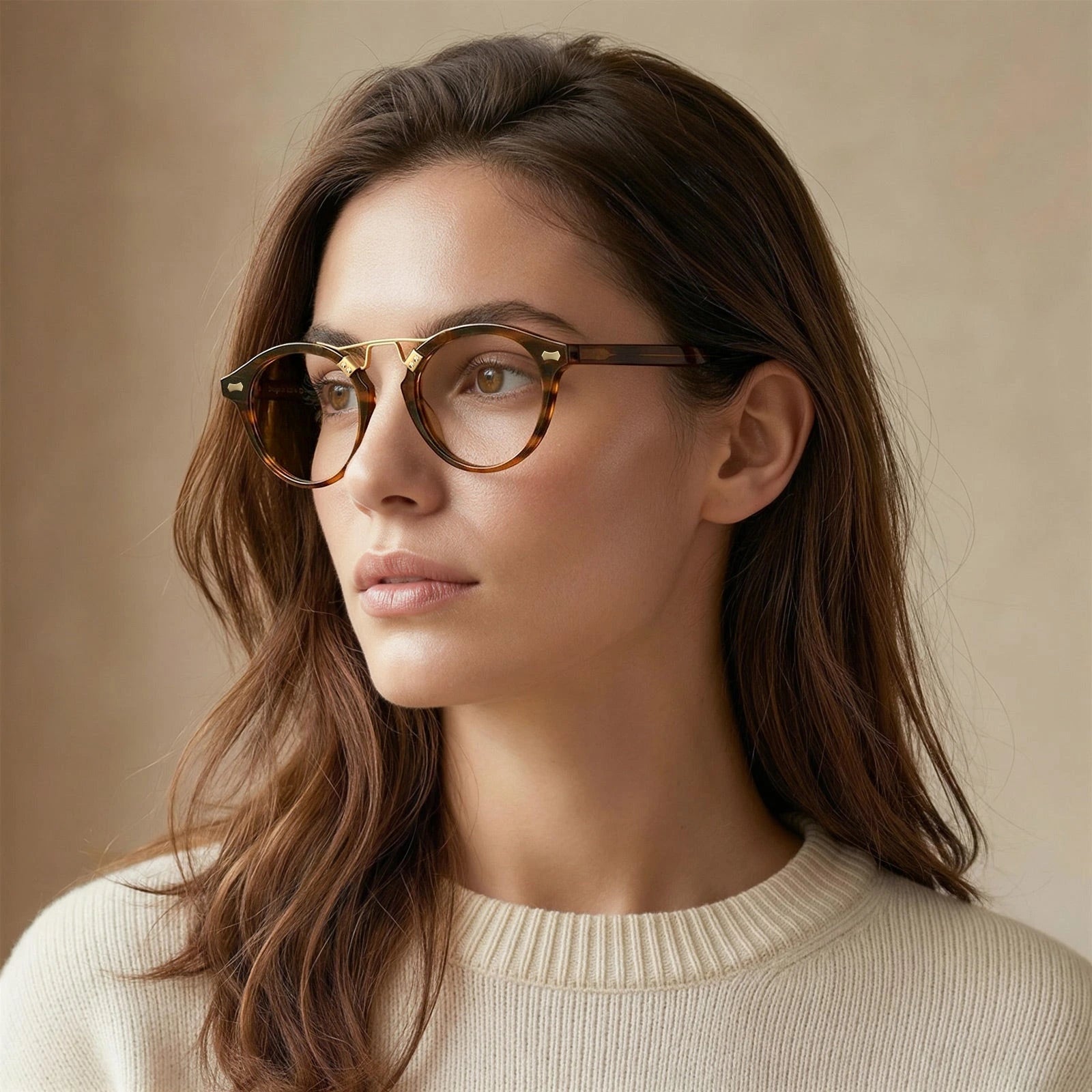 Carfia Avonpak CA5395-FL02 Brown Acetate Round Prescription Glasses Eyeglasses for Unisex, Model View