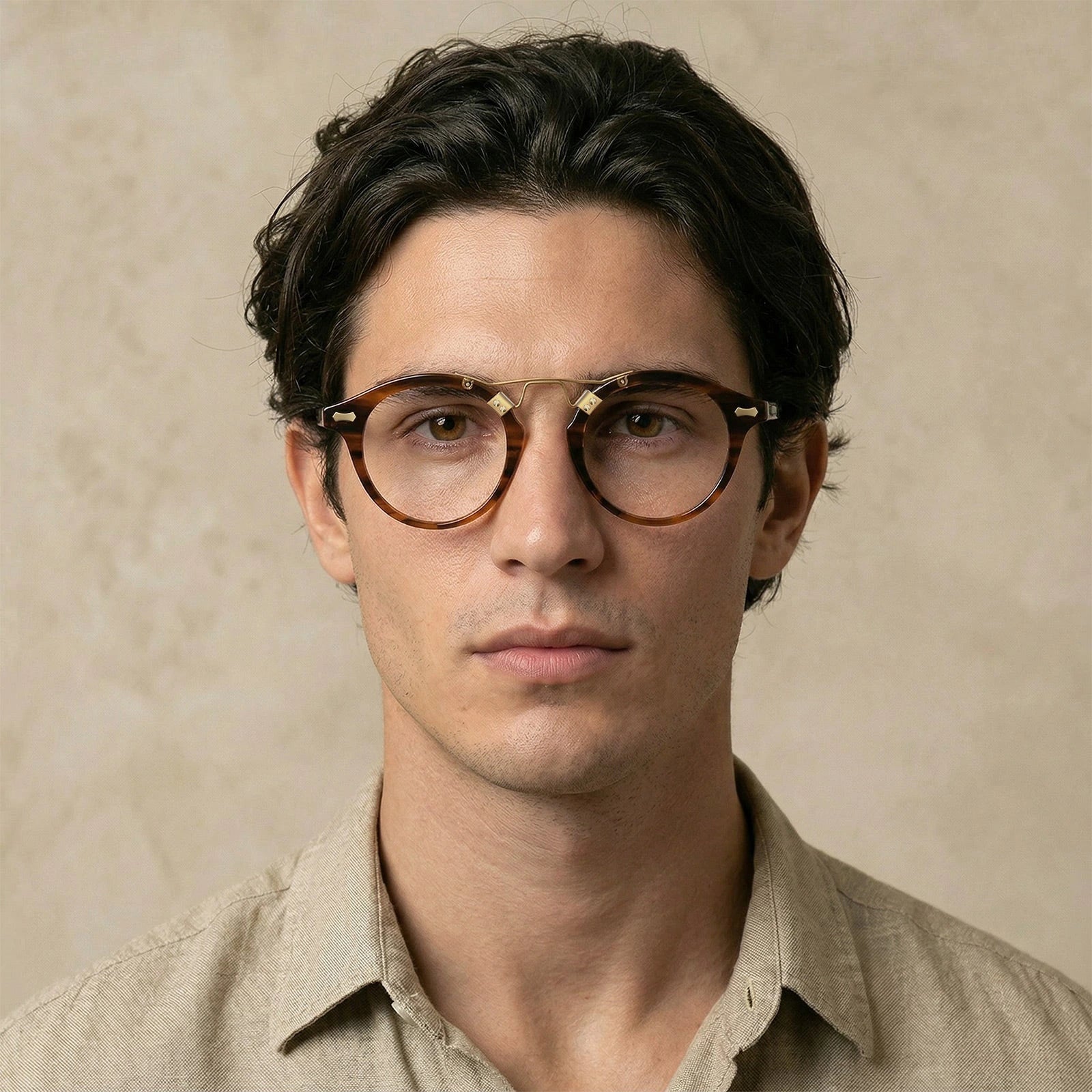 Carfia Avonpak CA5395-FL02 Brown Acetate Round Prescription Glasses Eyeglasses for Unisex, Portrait View