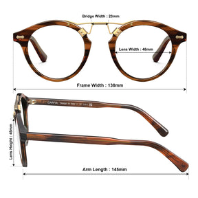 Carfia Avonpak CA5395-FL02 Brown Acetate Round Prescription Glasses Eyeglasses for Unisex, Size Chart